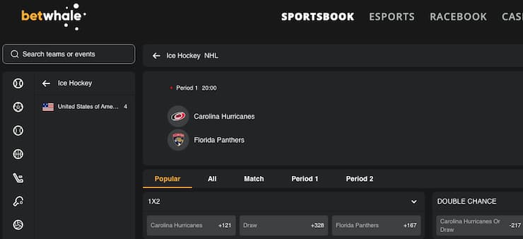 A snapshot of BetWhale, one of our top rated Florida sports betting sites.